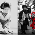une femme et des enfants en kimono